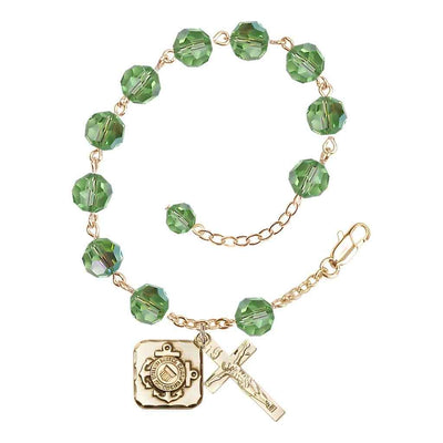 St. Michael Coast Guard Gold-plated 8mm Crystal Rosary Bracelet in Peridot, Bliss Manufacturing