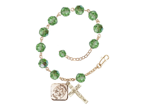 Peridot St Michael National Guard Gold-plated Crystal Rosary Bracelet