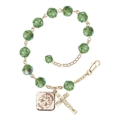 Peridot St Michael National Guard Gold-plated Crystal Rosary Bracelet, Bliss Manufacturing