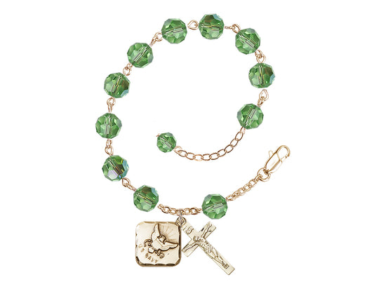 Bliss Adjustable Gold Plated 8mm Austrian Crystal Rosary Bracelet in Peridot,