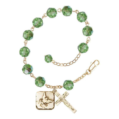 Adjustable Gold Plated 8mm Austrian Crystal Rosary Bracelet in Peridot, Bliss Manufacturing