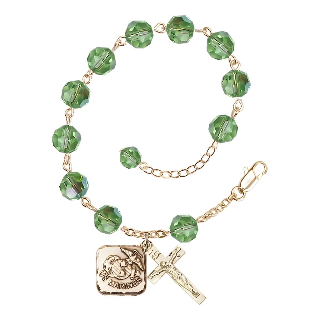St. Michael Marine Gold 8mm Crystal Rosary Bracelet in Peridot, Bliss Manufacturing