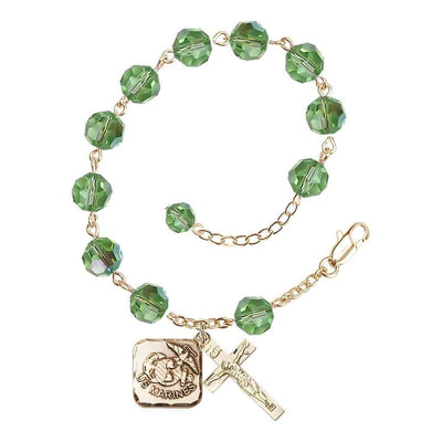 St. Michael Marine Gold 8mm Crystal Rosary Bracelet in Peridot, Bliss Manufacturing