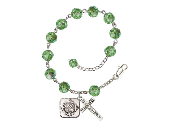 Bliss St Michael Coast Guard Silver-plated 8mm Crystal Rosary Bracelet