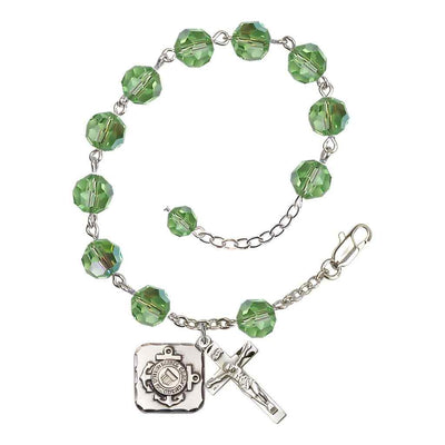 St. Michael Coast Guard Silver 8mm Crystal Rosary Bracelet in Peridot, Bliss Manufacturing