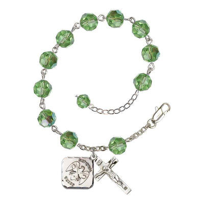 Peridot St Michael National Guard Silver-plated Crystal Rosary Bracelet, Bliss Manufacturing