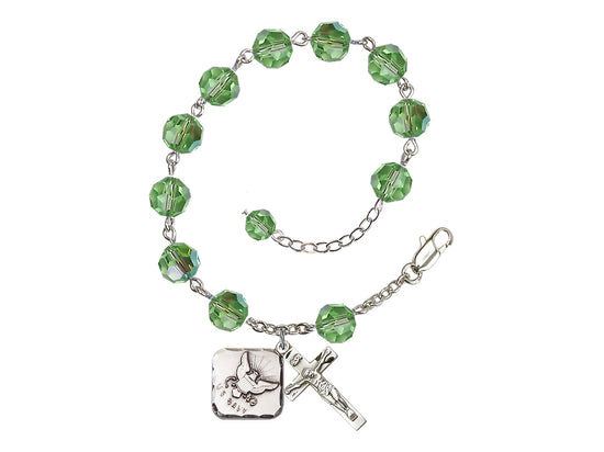 Adjustable Silver Plated 8mm Austrian Crystal Rosary Bracelet in Peridot,