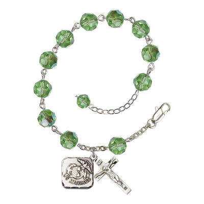 St. Michael Marine 8mm Round Austrian Crystal Rosary Bracelet in Peridot, Bliss Manufacturing