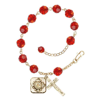 St. Michael Coast Guard Gold-plated 8mm Crystal Rosary Bracelet in Ruby, Bliss Manufacturing