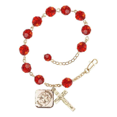 Ruby St Michael National Guard Gold-plated Crystal Rosary Bracelet, Bliss Manufacturing