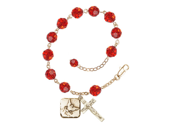 Bliss Adjustable Gold Plated 8mm Austrian Crystal Rosary Bracelet in Ruby,