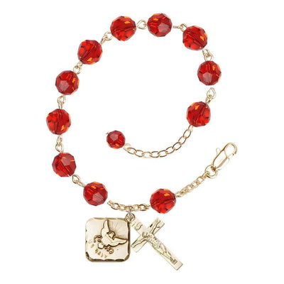 Adjustable Gold Plated 8mm Austrian Crystal Rosary Bracelet in Ruby, Bliss Manufacturing