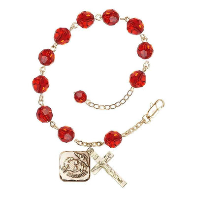 St. Michael Marine Gold 8mm Crystal Rosary Bracelet in Ruby, Bliss Manufacturing