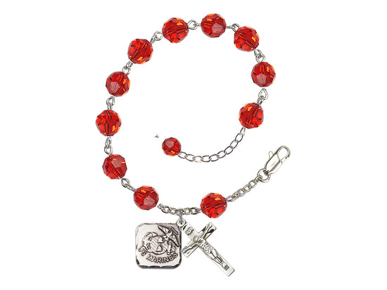 St. Michael Marine 8mm Crystal Rosary Bracelet in Ruby, Bliss Manufacturing