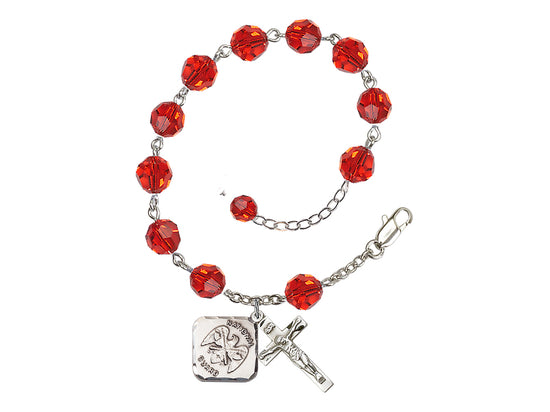 Ruby St Michael National Guard Silver-plated Crystal Rosary Bracelet