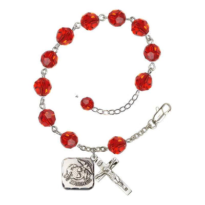 St. Michael Marine 8mm Round Austrian Crystal Rosary Bracelet in Ruby, Bliss Manufacturing