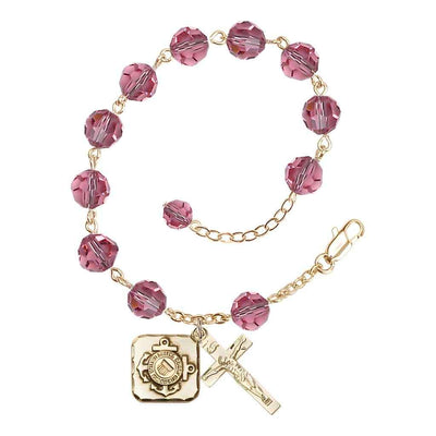 St. Michael Coast Guard Gold-plated 8mm Crystal Rosary Bracelet in Rose, Bliss Manufacturing