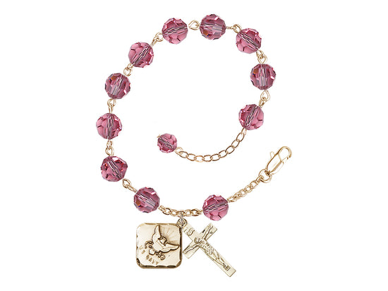 Adjustable Gold Plated 8mm Austrian Crystal Rosary Bracelet in Rose,