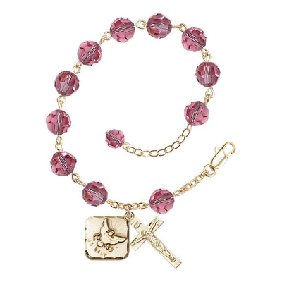 Adjustable Gold Plated 8mm Austrian Crystal Rosary Bracelet in Rose, Bliss Manufacturing