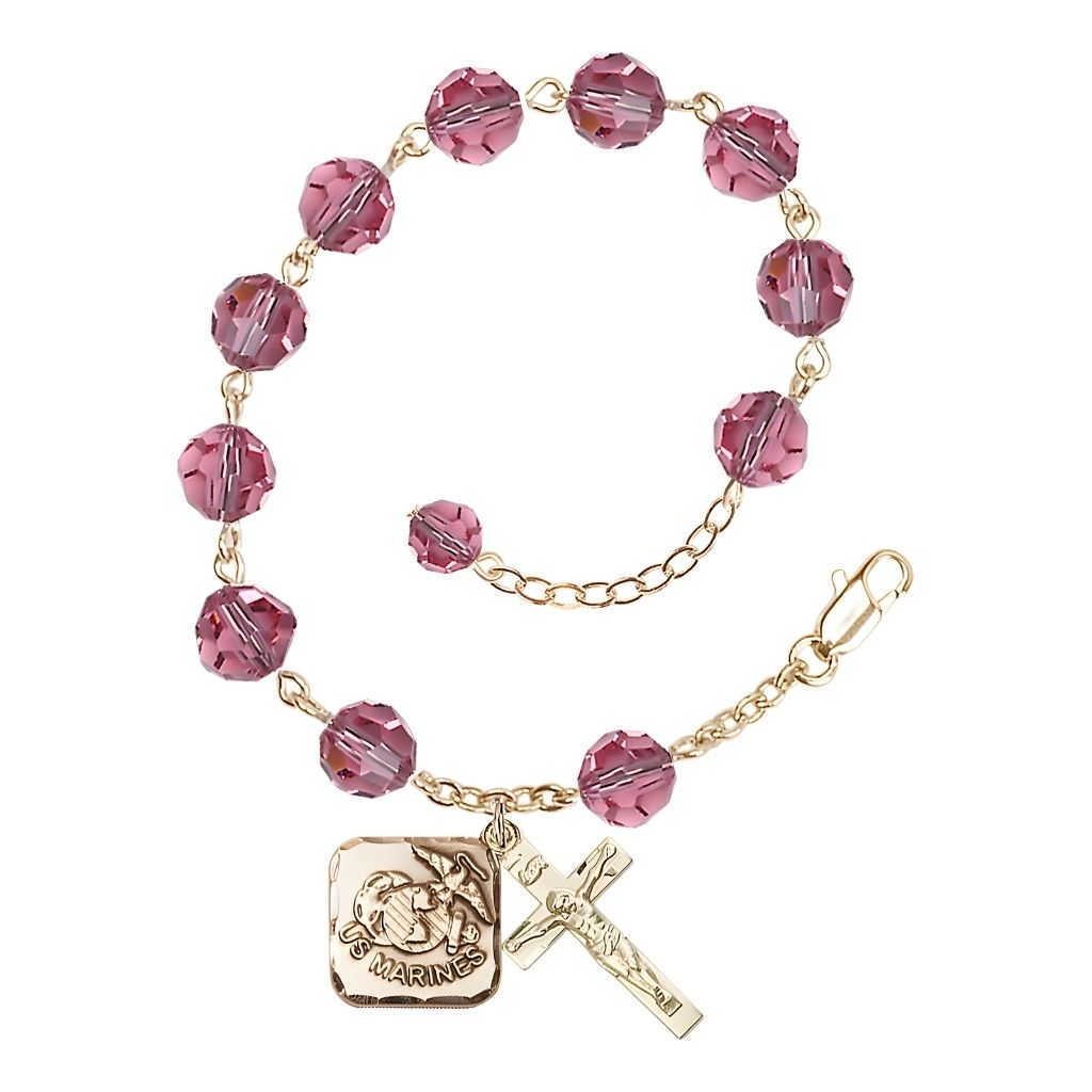 St. Michael Marine Gold 8mm Crystal Rosary Bracelet in Rose, Bliss Manufacturing