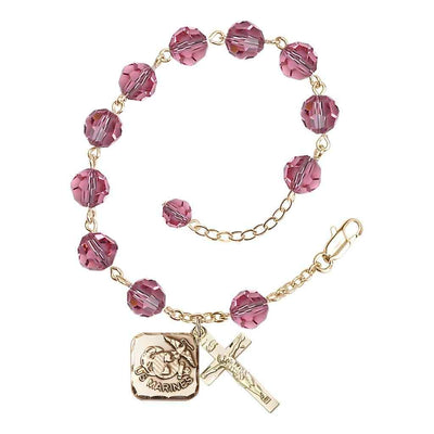St. Michael Marine Gold 8mm Crystal Rosary Bracelet in Rose, Bliss Manufacturing