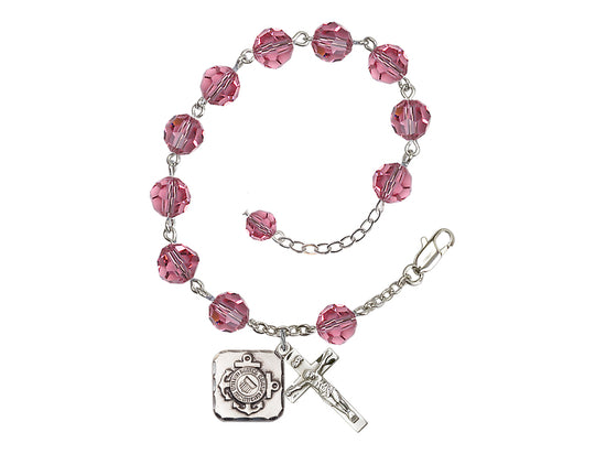 Bliss St Michael Coast Guard Silver-plated 8mm Crystal Rosary Bracelet