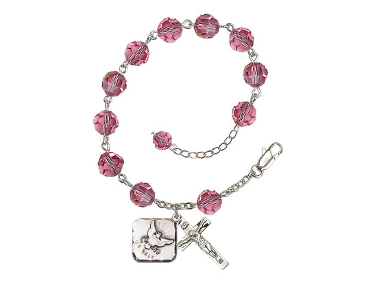 Rose St Michael Navy Silver-plated Crystal Rosary Bracelet