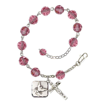 Rose St Michael Navy Silver-plated Crystal Rosary Bracelet, Bliss Manufacturing