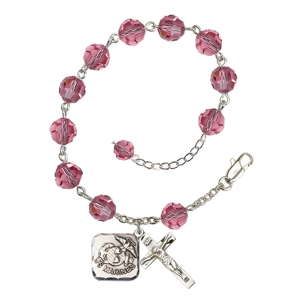 St. Michael Marine 8mm Round Austrian Crystal Rosary Bracelet in Rose, Bliss Manufacturing