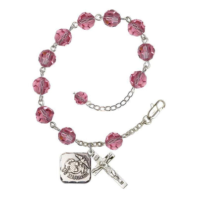St. Michael Marine 8mm Round Austrian Crystal Rosary Bracelet in Rose, Bliss Manufacturing