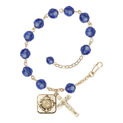 St. Michael Coast Guard Gold-plated 8mm Crystal Rosary Bracelet in Sapphire, Bliss Manufacturing