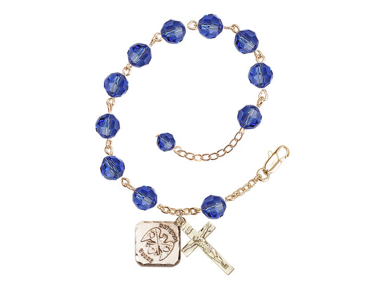 Sapphire St Michael National Guard Gold-plated Crystal Rosary Bracelet