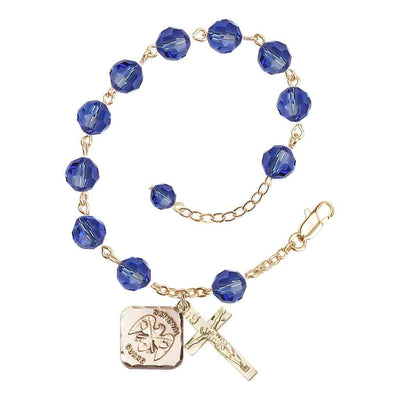 Sapphire St Michael National Guard Gold-plated Crystal Rosary Bracelet, Bliss Manufacturing