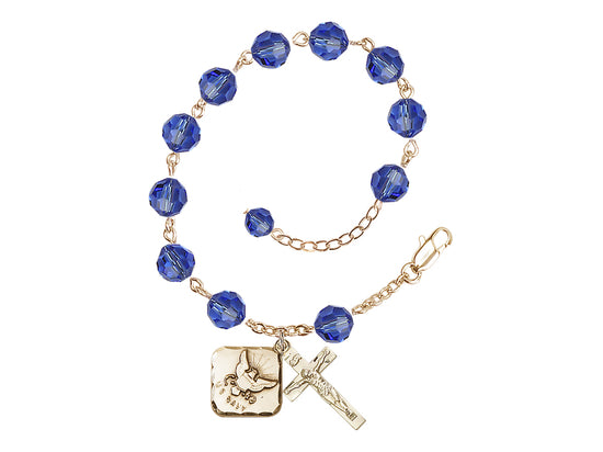 Bliss Adjustable Gold Plated 8mm Austrian Crystal Rosary Bracelet in Sapphire