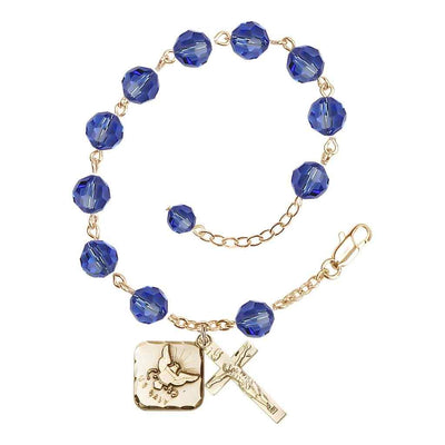Adjustable Gold Plated 8mm Austrian Crystal Rosary Bracelet in Sapphire, Bliss Manufacturing