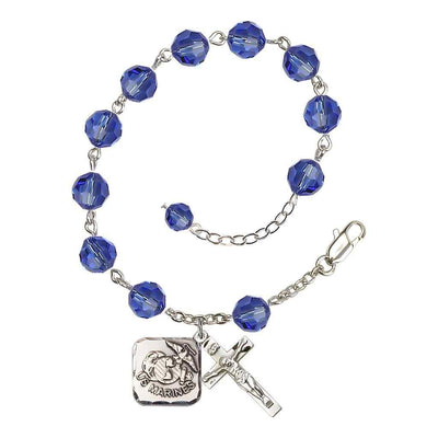 St. Michael Marine 8mm Round Austrian Crystal Rosary Bracelet in Sapphire, Bliss Manufacturing