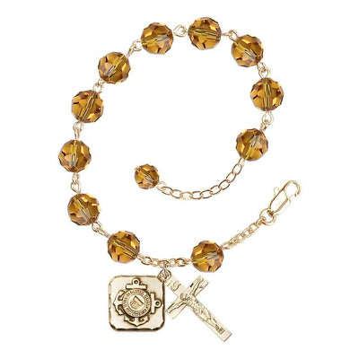 St. Michael Coast Guard Gold-plated 8mm Crystal Rosary Bracelet in Topaz, Bliss Manufacturing