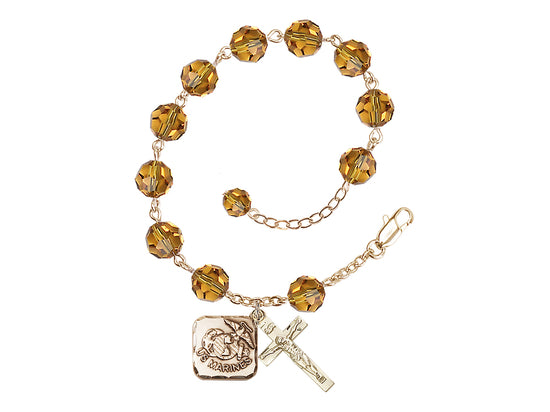 Bliss St Michael Marine Gold-plated 8mm Crystal Rosary Bracelet