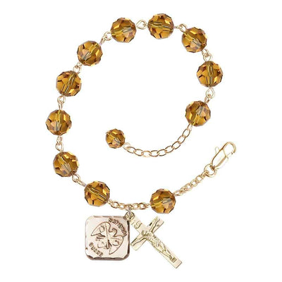 Topaz St Michael National Guard Gold-plated Crystal Rosary Bracelet, Bliss Manufacturing
