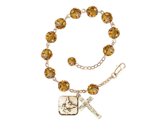 Adjustable Gold Plated 8mm Austrian Crystal Rosary Bracelet in Topaz,