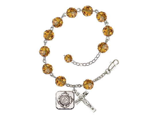 Bliss St Michael Coast Guard Gold-plated 8mm Crystal Rosary Bracelet