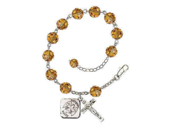 Topaz St Michael National Guard Silver-plated Crystal Rosary Bracelet