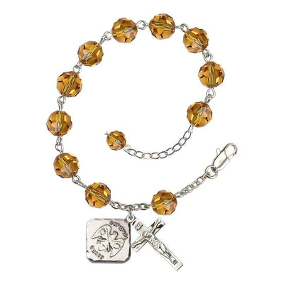 Topaz St Michael National Guard Silver-plated Crystal Rosary Bracelet, Bliss Manufacturing