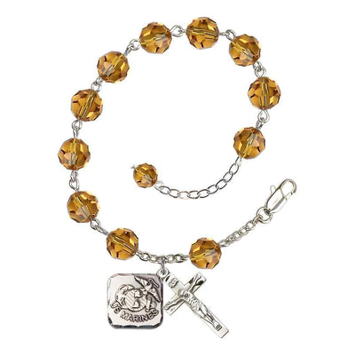 St. Michael Marine 8mm Round Austrian Crystal Rosary Bracelet in Topaz, Bliss Manufacturing