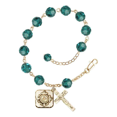 St. Michael Coast Guard Gold-plated 8mm Crystal Rosary Bracelet in Zircon, Bliss Manufacturing