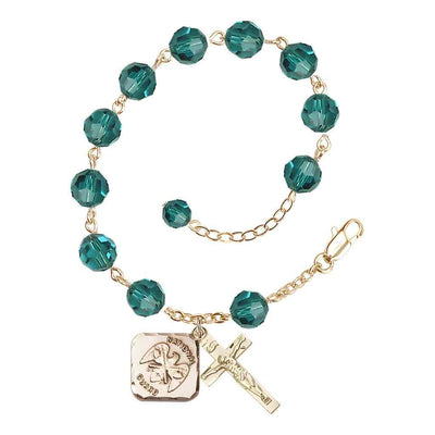 Zircon St Michael National Guard Gold-plated Crystal Rosary Bracelet, Bliss Manufacturing