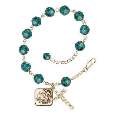 St. Michael Marine Gold 8mm Crystal Rosary Bracelet in Zircon, Bliss Manufacturing