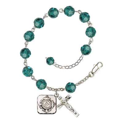 St. Michael Coast Guard Silver 8mm Crystal Rosary Bracelet in Zircon, Bliss Manufacturing