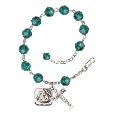 St. Michael Marine 8mm Round Austrian Crystal Rosary Bracelet in Zircon, Bliss Manufacturing