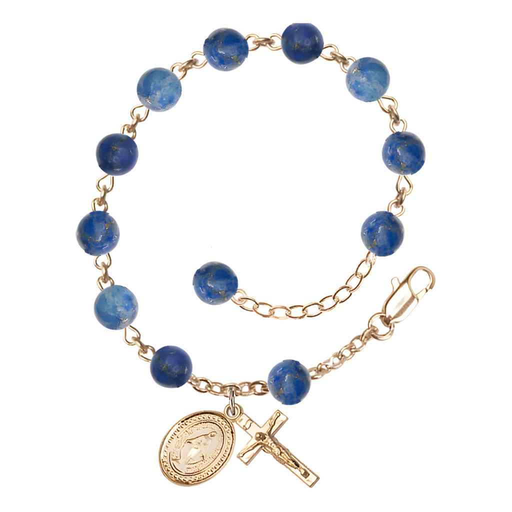 6mm Sodalite Rosary Bracelet with Gold-plated Miraculous and Crucifix. Gift Box and Made in the USA by Bliss Manufacturing